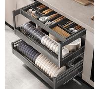 Ripiano estraibile per mobile da cucina a 2 livelli e organizer per cassetti, organizer in lega di alluminio, organizer per mobile con guida ammortizzante, cassetto scorrevole facile da installare