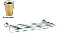 Ripiano Porta salviette per bagno, doccia 65,50x28,50xh11,40 cm finitura Bronzo satinato Completo di Stop di Fissaggio bronzo