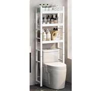 Ripiano portaoggetti da bagno, regolabile, salvaspazio, con adesivi di fissaggio senza colla, 52 x 22 x 162 cm, ideale per WC e lavanderia, design bianco