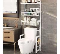 Ripiano portaoggetti sopra il WC, 3 strati bagno nizer, acciaio al carbonio con cestello in rete estraibile, piedini antiscivolo regolabili, armadio retrattile autonomo bianco