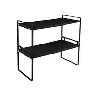 Ripiano salvaspazio Cucina stoviglie allungabile,Set da 2 ripiano in bambù,Portaspezie,Piatti Organizer per cucina/bagno/piano tavolo/credenza-36-60 * 21 * 36,5 cm (nero)