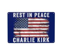 Riposa in pace Charlie Kirk Cartelli in metallo, tributo commemorativo a Charlie 1993-2025, cartelli in latta 8x12 pollici, decorazione da parete, decorazione da giardino, prato, per esterni e interni