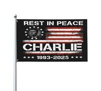 Riposa in pace, tributo a Charlie Kirk, bandiera repubblicana, supporto con bandiere Charlie, cartello da giardino da 3x5 piedi