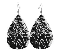 Riproduci musica jazz Orecchini in pelle a forma di lacrima, set da 2, ganci per le orecchie placcati in argento 925, antiruggine, con tappi per le orecchie, adatti per feste, San Valentino