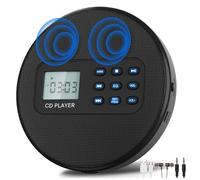Riproduttore CD Portatile Nero con Doppio Altoparlante Ricaricabile USB