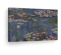 Riproduzione Dipinti ad olio Fine Art Ninfee di Claude Monet Tela Wall Art Tela con cornice Dipinto famoso 30x60cm (12x24in) Con cornice