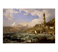 Riproduzione Fine Art su Tela Rolled - Cropsey - La Costa di Genova - 127x101 Cm | Colori Resistenti allo Sbiadimento | Decorazione Parete Unica per Interni Moderni