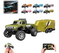 Riprush Mini Monster 1/64, Off-Road LED Alloy Racer, 3-Speed Modes, Aerospace-Grade Alloy Construction Mini Monster Truck RC Car with Trailer (Green)