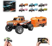 Riprush Mini Monster 1/64, Off-Road LED Alloy Racer, 3-Speed Modes, Aerospace-Grade Alloy Construction Mini Monster Truck RC Car with Trailer (Orange)