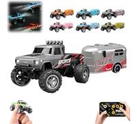 Riprush Mini Monster 1/64, Off-Road LED Alloy Racer, 3-Speed Modes, Aerospace-Grade Alloy Construction Mini Monster Truck RC Car with Trailer (Gray)