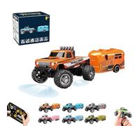 Riprush Mini Monster 1/64, Off-Road LED Alloy Racer, 3-Speed Modes, with Lights, Aerospace-Grade Alloy Construction Mini Monster Truck RC Car with Trailer (Trailer,Orange)