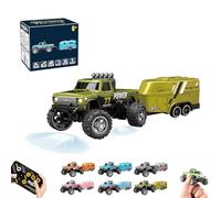 Riprush Mini Monster 1/64, Off-Road LED Alloy Racer, 3-Speed Modes, with Lights, Aerospace-Grade Alloy Construction Mini Monster Truck RC Car with Trailer (Trailer,Green)