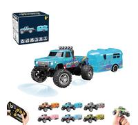 Riprush Mini Monster 1/64, Off-Road LED Alloy Racer, 3-Speed Modes, with Lights, Aerospace-Grade Alloy Construction Mini Monster Truck RC Car with Trailer (Trailer,Blue)