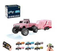 Riprush Mini Monster 1/64, Off-Road LED Alloy Racer, 3-Speed Modes, with Lights, Aerospace-Grade Alloy Construction Mini Monster Truck RC Car with Trailer (Trailer,Pink)