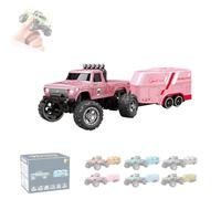 Riprush Mini Monster 1/64, Off-Road LED Alloy Racer, Rip Rush Compact Remote Control Truck with LED Lights 3-Speed Modes, Mini Monster Truck RC Car with Trailer Cool (Pink)
