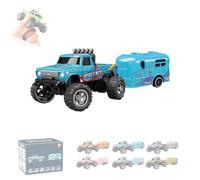 Riprush Mini Monster 1/64, Off-Road LED Alloy Racer, Rip Rush Compact Remote Control Truck with LED Lights 3-Speed Modes, Mini Monster Truck RC Car with Trailer Cool (Blue)