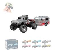 Riprush Mini Monster 1/64, Off-Road LED Alloy Racer, Rip Rush Compact Remote Control Truck with LED Lights 3-Speed Modes, Mini Monster Truck RC Car with Trailer Cool (Gray)