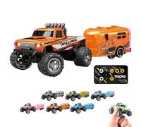 RipRush Mini Monster 1:64 Off-Road LED Alloy Racer, RipRush Compact Remote Control Truck with LED Lights, 2.4GHz Racing System, with Trailer, New Speed/Steering Adjustable (Orange)