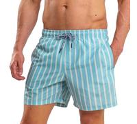 RIPT Performance Pantaloncini da Bagno da Uomo ad Asciugatura Rapida con Protezione Solare UV 50, Stampa a Righe Blu Chiaro