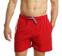 RIPT Performance Uomo Pantaloncini da bagno a rapida asciugatura con protezione solare UV 50, Rosso/Bianco, S