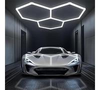 RIQHTIK Luci LED esagonali per Garage, luci da soffitto a Nido d'Ape, Illuminazione per officine di Cura dell'auto, per Garage, Palestra, pareti di casa, Magazzino, Officina,3 Hex(15 Packs)