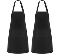 Riqiaqia 2 pezzi Grembiule da Cucina Nero con 2 tasche, grembiule taglie forti, grembiuli da cuoco da cucina resistenti alle macchie di olio d'acqua, per cucinare, servire, cuocere al barbecue