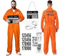 RIRIDAMAI Costume da prigione arancione da uomo e da donna, costume prigioniero, costume da prigioniero con accessori detenuti, per adulti, cosplay, Halloween, carnevale