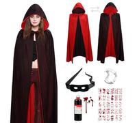 RIRIDAMAI Mantello da Vampiro per Halloween, Mantellina Vampiro Reversibile Rossa e Nera, Costume Halloween Mantello con Cappuccio, per Feste Tematiche e Balli Mascherati
