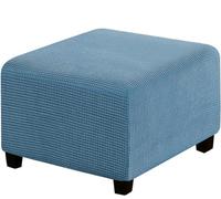 RIRWICM Quadratischer FußHocker-Bezug, Stretch-Ottomane-Bezug, Rutschfester FußHocker-Jacquard-Schonbezug, Dicker Stauraum-Ottomane-Bezug, FußHocker-Bezug mit Elastischem Boden