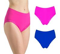 Risalti Slip Donna Pizzo Microfibra a Vita Alta 2 Pz - Set Mutande Donna Pizzo, Mutanda a Vita Alta Senza Cuciture ed Etichette, Slip Intimo Traspirante più Morbido del Cotone - Made in Italy