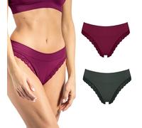 Risalti Slip Donna Pizzo Microfibra Costina 2 Pz - Set Mutande Donna Pizzo Elasticizzate, Mutande Senza Cuciture ed Etichette, Slip Intimo Traspirante più Morbido del Cotone - Made in Italy