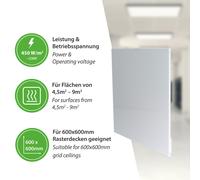 Riscaldamento Infrarossi Infraotpaneel Griglia Soffitto Deckenpaneel Bianco 450W