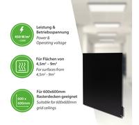 Riscaldamento Infrarossi Infraotpaneel Griglia Soffitto Deckenpaneel Bianco 450W