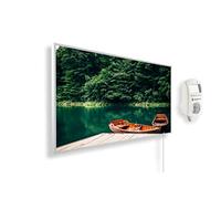 Riscaldatore a infrarossi Könighaus - 800 Watt + termostato smart e APP Könighaus - una stufetta elettrica a basso consumo - Cornice bianca (04. Barca e lago)