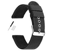 Risdany Cinturino per orologio in nylon intrecciato, larghezza 16 mm-24 mm, cinturino per orologio sportivo militare, cintura in tela, accessorio da uomo,Nero,20 millimetri