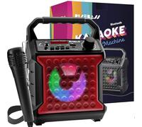 Risebass Macchina per karaoke portatile con microfono sistema karaoke con luce per feste per bambini e adulti, set di altoparlanti USB ricaricabili con radio FM, scheda SD, ingresso