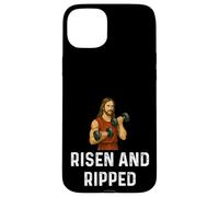 Risen and Ripped Chiesa Dio Gesù Sollevamento Pesi Fitness Custodia per iPhone 15 Plus
