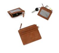 RisePlus Portamonete Mini Slim Uomo Donna in Pelle con Zip e Portachiavi, Tascabile con 3 Scomparti Carte, Design Compatto per Monete e Carte di Credito
