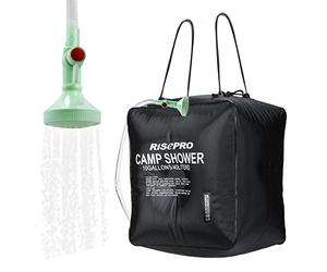 RISEPRO XH07 Doccia solare, serbatoio a borsa da 40 litri, da campeggio, a riscaldamento solare con acqua a temperatura di 45°C ideale per escursioni e arrampicate