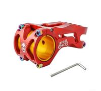 Riser per manubrio della bicicletta realizzato in CNC per elevare la posizione di guida sui sentieri di montagna; progettato per adattarsi a entrambe le dimensioni comuni del manubrio (rosso)