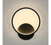 Riserva 12W Lampada da Parete Moderno, Rotondo Applique da Parete Interno, Nero Lampada da Muro per Soggiorno, Camera da Letto, Corridoio, Scale, 3000K Bianco Caldo