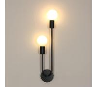 Riserva Applique da Parete Interno E27, Lampada da Parete Industriale Nera, 2 Luci Lampada a Muro Vintage Sinistra Bassa, Destra Alta per Camera da Letto, Corridoio, Soggiorno, Scala, Hotel