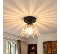 Riserva Lampada da Soffitto Vetro, E27 Plafoniera Soffitto Nero, Plafoniera Moderna per Corridoio, Ingresso, Cucina, Balcone, Camera da Letto, Hotel, 18cm