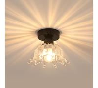 Riserva Lampada da Soffitto Vetro, E27 Plafoniera Soffitto Nero, Plafoniera Moderna per Corridoio, Ingresso, Cucina, Balcone, Camera da Letto, Hotel, 18cm