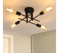 Riserva Lampadario Industrial Nero, E27 Plafoniera Soffitto Moderna Design, 4-Luci Lampada da Soffitto in Ferro per Camera da Letto, Soggiorno, Sala da Pranzo, Balcone,(Bulbi non inclusi)