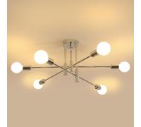 Riserva Lampadario Soffitto Industriale, 6 Luci Plafoniera Soffitto Vintage, E27 Lampada da Soffitto Cromata per Camera da Letto, Soggiorno, Sala da Pranzo, Cucina