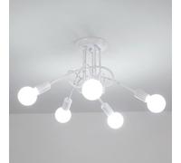 Riserva Lampadario Vintage, Plafoniera Soffitto Industriale E27, 5 Luci Lampada da Soffitto in Metallo per Soggiorno, Cucina, Camera da Letto, Ristorante, Cafe, Bianco (senza lampadine)