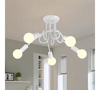 Riserva Lampadario Vintage, Plafoniera Soffitto Industriale E27, 5 Luci Lampada da Soffitto in Metallo per Soggiorno, Cucina, Camera da Letto, Ristorante, Cafe, Bianco (senza lampadine)