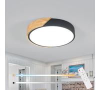 Riserva Plafoniera LED Soffitto Dimmerabile, 43W Lampada da Soffitto Legno e Nero, 3000K-6500K, Plafoniera LED Moderna Rotonda per Camera da Letto, Balcone, Sala da Pranzo, Soggiorno, Cucina