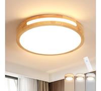 Riserva Plafoniera LED Soffitto Dimmerabile, 64W Lampada da Soffitto Vintage in Legno, Plafoniera Moderno Ronde con Telecomando 3000-6500K per Camera da Letto, Soggiorno, Sala da Pranzo, Corridoio